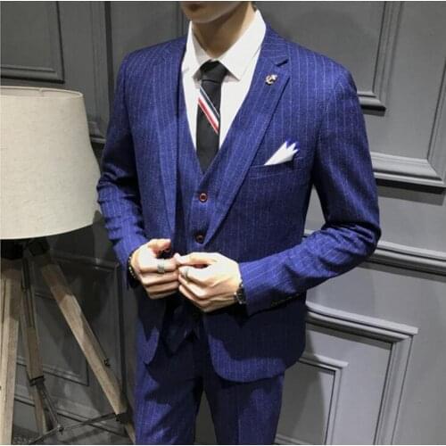 New Man Navy Blue Suits Mens Stylish 3 Piece Dress Suit Classic Fit Wedding Formal Jacket & Vest & Pants