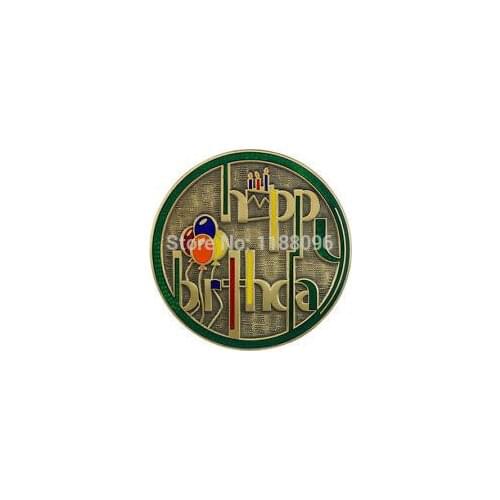 Custom Happy Birthday Geo coin For Geocaching cheap Antique Gold Finish coins cheap custom metal paint coins