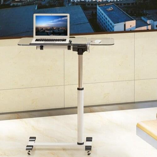 Notebook Desk Mobile white tempered glass adjustable portable overbed table with wheels for home office