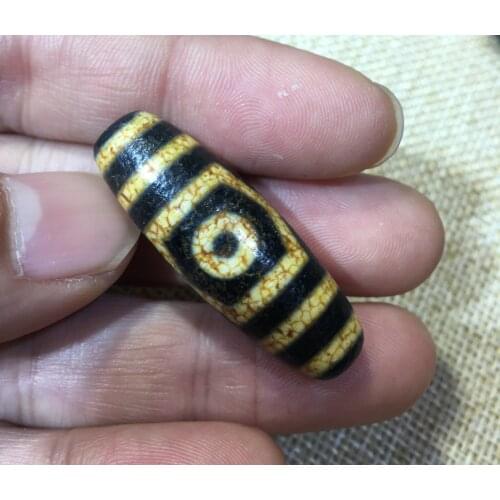 Rare Magic Tibetan Old Agate DRAGON VEIN 3 EYE Totem dZi Bead
