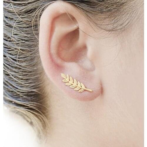 Boho Vintage Earings Jewelry Leaf Ear Climber Geometric Stud Earrings for Women Bridal Jewelry Simple Feather Ear Crawlers Girl