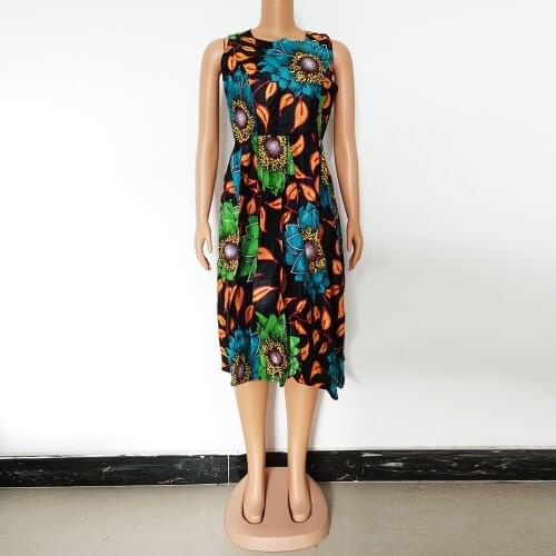 Vintage Traditional Floral Print Dress Women Cotton Wax Dashiki Ankara Sexy A-Line Party Evening African Dresses for Women