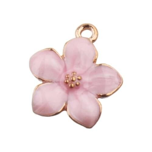 DIY Jewelry Charms Epoxy Pendants Earring Bracelet Flower Oriental Cherry Pink Gold Tone Handwork Crafts Accessory 16x14mm 30pcs