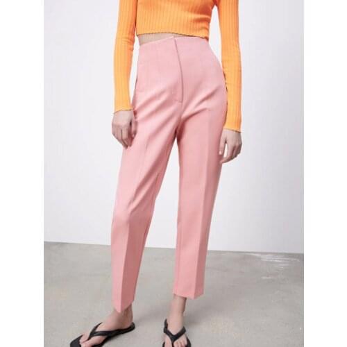 KBAT Women 2021 Chic Fashion With Seam Detail Office Wear Pants Vintage High Waist Zipper Fly Female Ankle Trousers Mujer