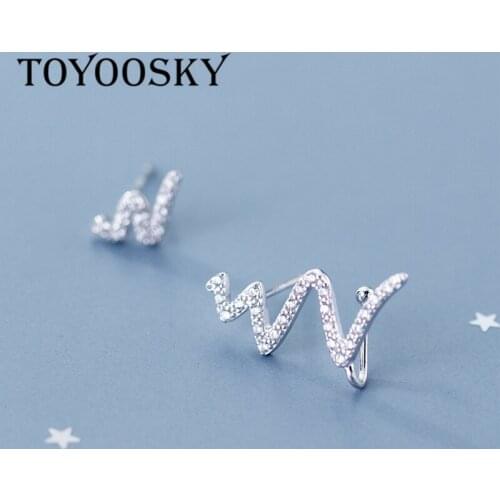 Wholesale New Arrival Fashion Jewelry 100% 925 Sterling Silver Unique Asymmetric Waves CZ Zircon Stud Earrings for Women