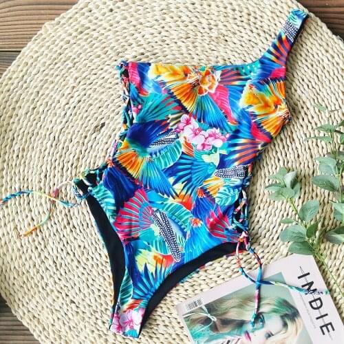 Womens swimsuit printed one shoulder one piece swimsuit shoulder strap sexy swimsuit 2021 new one piece swimsuit