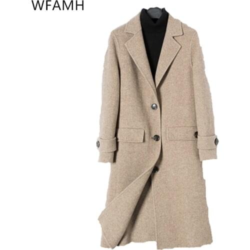 2021 new autumn and winter double-sided woolen cashmere coat womens suit collar single-breasted mid-length loose coat Polyester