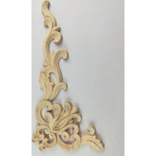 1PC 20x10CM Vintage Wood Carved Corner Onlay Applique Door Furniture Unpainted for Home Furniture Wall Cabinet Door Decor Crafts
