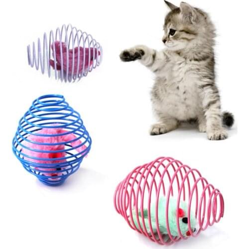 1pc Cat Interactive Toy Small Bell Mouse Cage Toys Plastic Artificial Colorful Cat Teaser Toy Pet Supplies Random Color