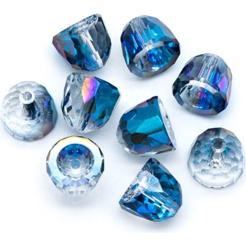 10pcs Faceted Crystal Glass Bell Beads 10x11mm For DIY Jewelry Making Accessories, Sparkly Blue (TS-103-4)
