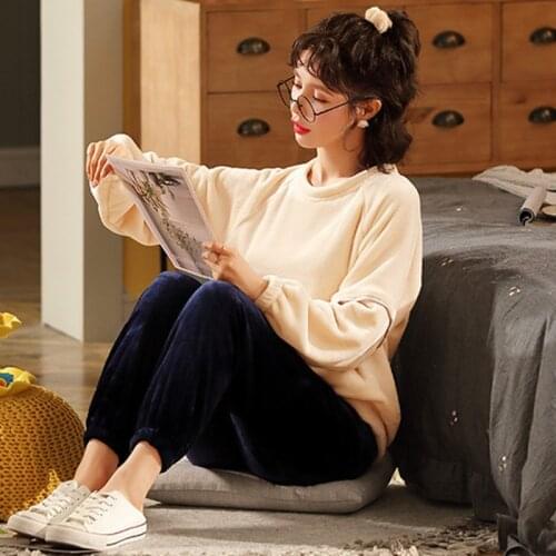 2021 New Spring Autumn Home Wear Clothes Korean Students Pajamas Set Loose Large Size Pijamas Women Thick Warm Pyjama Femme