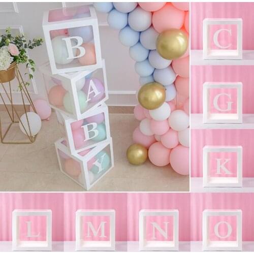 4 Pcs Clear Cardboard Gift Box Plastic Balloon Box Letter Cube Transparent Gift Birthday Party Plastic Box Case Print Cube Gift