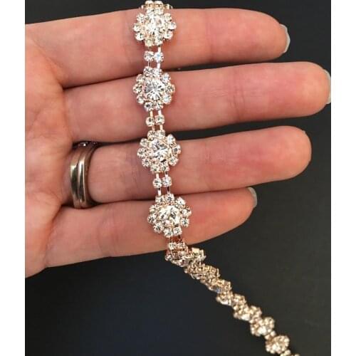 5Yards Sunflowers Crystal Rhinestone Trim Crystals Bead Edge Bridal Hair Accessories 0.5" Wide