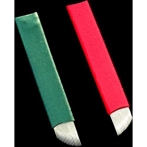 50 pcs 16 Microblades Needles Permanent Makeup EYEBROW Blades Manual MICROBLADING Pen 3D Embroidery Pin Lamina Agulhas Tebori