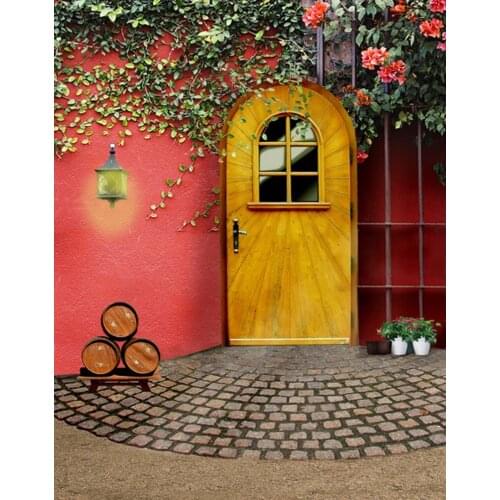 5x7ft Red House Flowers Photography Backdrops Photo Props Studio Background