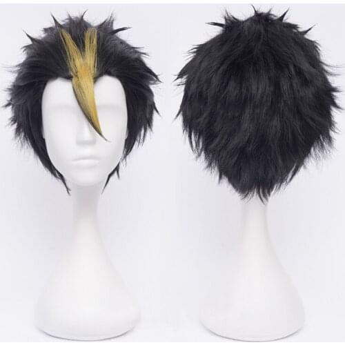 Anime Haikyuu!! Nishinoya Yuu Short Black And Blonde Heat Resistant Hair Cosplay Costume Wigs + Free Wig Cap