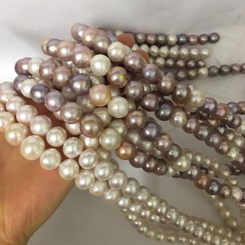 FREE SHIPPING, 16 INCH 10-14 mm 100% nature freshwater pearl material with round shape-white and purple mixed pearls
