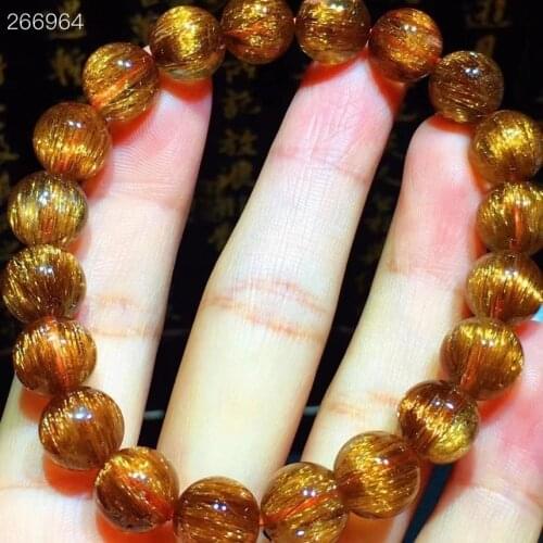 Genuine Natural Copper Rutilated Quartz Cat Eye Crystal Bracelet 10mm Clear Round Beads Women Man Bracelet Genuine AAAAA