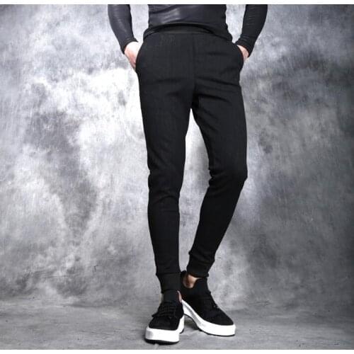 Autumn winter personality fashion mens pants harem pant men feet trousers pantalones hombre pantalon homme black elasticity