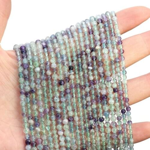 Natural Stone Beads Polished Round Scattered Purple Fluorite Beading Stone Charms for Jewelry Making Necklace Bracelet Gift