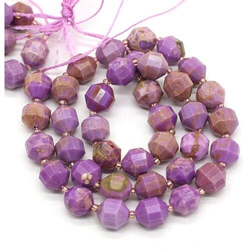 Natural Purple Mica Minerals Bead Faceted Lantern Loose Spacer Beads for Handmade Jewelry Making DIY Necklace Bracelet 14