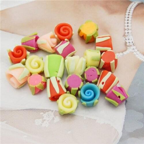 Julie Wang 20PCS Rose Beads Polymer Clay Flower Spacer Beads Random Color Necklace Bracelet Jewelry Making Accessory