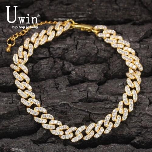 UWIN 9mm Iced Out Cuban Link Anklet Plus 2inch Extension Chain Zircon Hip Hop Fashion Punk Chain Bling Bling Charms Jewelry