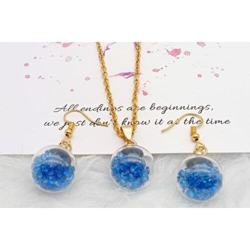 Color Lucky Wish Rhinestone Glass Bottle Sea Crystal Ball Handmade Creative Stud Earring Earring Pendant Necklace Set Jewelry