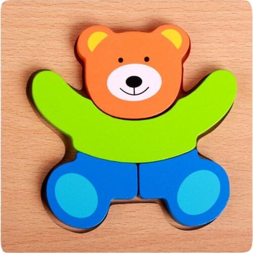 Kids Wooden Animal Puzzles Educational Toys Montessori Materials Tangram Wooden Animal Three-dimensional Puzzle Toy 0-12 Months