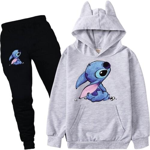 Stitch Spring and Autumn Childrens Wear Boys and Girls Sportswear Sweater + Pants Childrens Suit Teenagers 3-16 years old