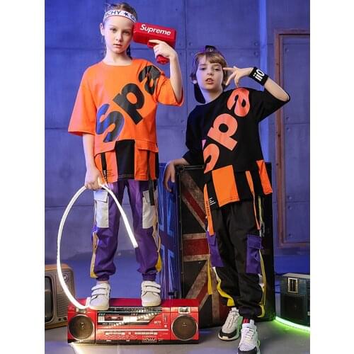 Hip Hop Kids Dancing Costumes for Girls Boys Child Party Show T Shirts Pants Jazz Ballroom Dance Costumes Clothes Stage Wear