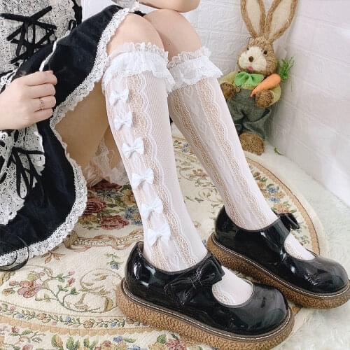 Stretchable Japanese Lolita Socks White Knee Socks with Lace Lolita Calf Socks Women Knee Socks Jk Lace Bow Socks Long Socks
