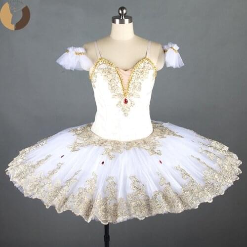 FLTOTURE Girls Professional Ballet Pancake Tutu Cream Color Lace Dresses Sugar Plum Fairy Ballet Nutcracker Variations Costumes