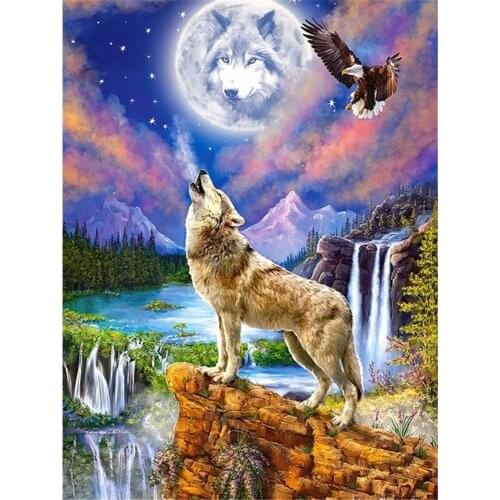 Animal Wolf Printed Canvas 11CT Cross Stitch DIY Embroidery Complete Kit DMC Threads Sewing Knitting Handiwork Hobby Magic