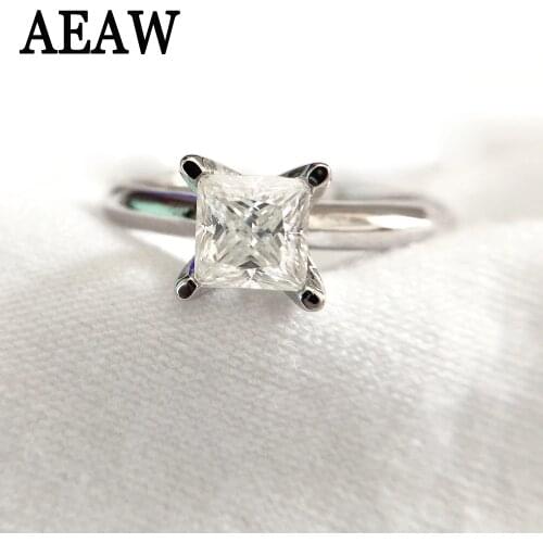 1 Carat 5.5mm Pure 14k 585 White Gold Princess Cut Certified Moissanite Engagement Ring Solitaire Ring For Woman