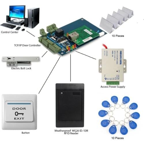 Door Access Control Kit Including 1 Door Access Control Board+Bolt Lock + Door Switch +ID Reader+Power Supply+10 Keyfob