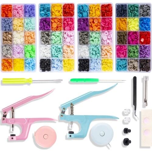 Colorful Cute Shape Buttons Snap Clips Plastic Flatback Cabochon Accessories For Cloth DIY Craft With Press Pliers Tool Kit Set