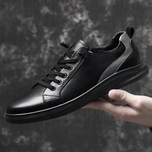 Mens Genuine Leather Shoes Comfortable Breathable Flat Shoes Fashion Casual Sneakers Big Size Men Shoes