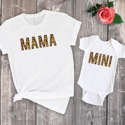 Summer Mom Gift Tops Leopard Mom Tshirts Family Look Letter Leopard Print Sets Mommy and Me Outfits Matching Shirts