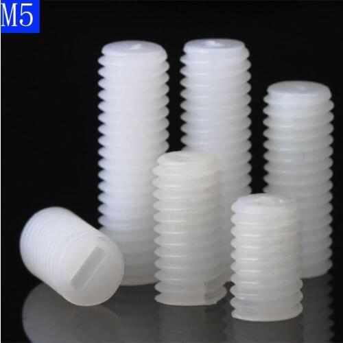 M5 x 0.8 (5mm) White Nylon Plastic Slotted Head Set Screws Flat Point Grub Screws bolts
