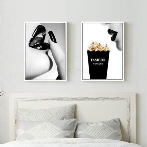 Vogue Pop Art Canvas Painting Black and White Woman Lip Print Posters Cuadros Home Decor Wall Pictures for Living Room Bedroom