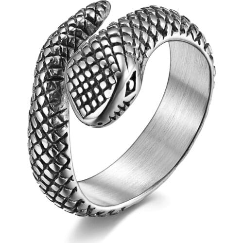 Fashion Stainless Steel Viper Ring Men Animal Snake Ring