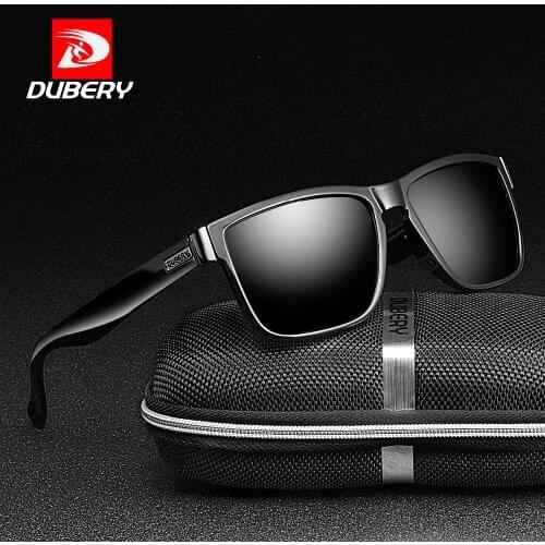 DUBERY Brand Design Polarized Sunglasses Men Driving Sun Glasses Men Vintage Retro Mirror Goggle Eyewear UV400 Zipper Box