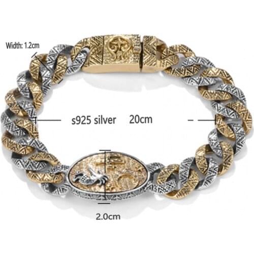 BOCAI New solid s925 sterling silver man bracelet vintage Thai silver wide version domineering trendy human chief bracelet