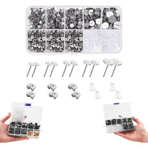 1800pcs Gold Stainless Steel Earring Posts Earring Backs Studs Earring Making Kit for DIY Earrings Jewelry Making Accessories