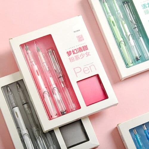 Fountain Pen Set 0.38mm Fine Nib with 12 Ink Cartridges 2 Nibs 1 Ink Absorber Excellent Writing Gift for Business office School