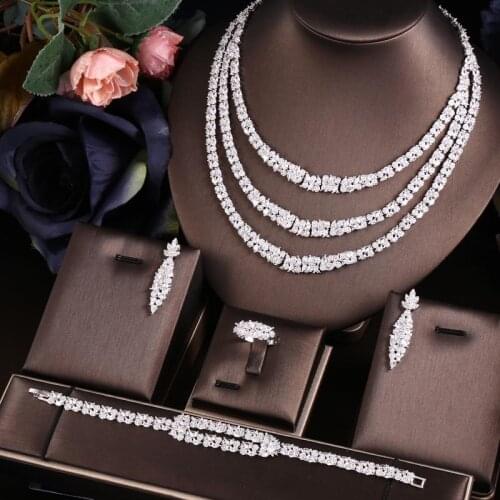 Jankelly Gold-Color 4pcs Bridal Zirconia Jewelry Sets For Women Party, Luxury Dubai Nigeria CZ Crystal Wedding Jewelry Sets
