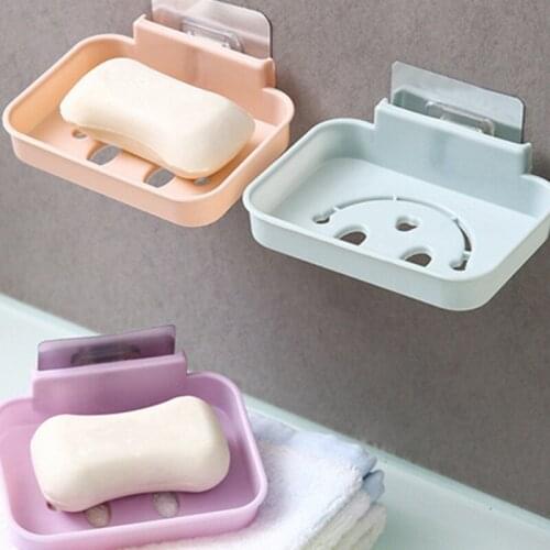 Wall Mounted Soap Holder Bathroom Home Shower Drain Soap Rack Punch-free Paste Type Sponge Storage Box Restroom Supplies Gadge