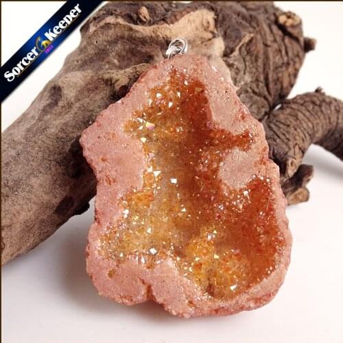 Irregular Natural Stone Pendulum Gold Plating Rainbow Crystal Druzy Pendants Sparkling Charms Necklace For Jewelry Making YS941