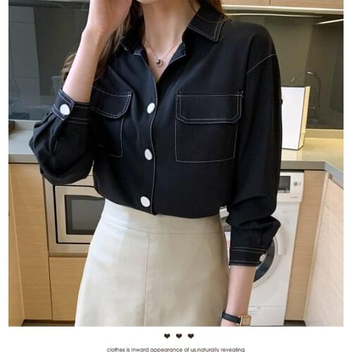 2021 spring new shirt female design sense niche tops fashion western retro Hong Kong flavor chiffon shirt